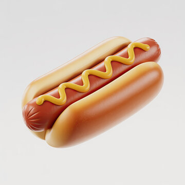 Close-up of Hot Dog with Mustard on White Background