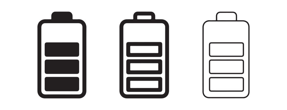 Battery level icons showing full medium and empty charge status  battery icons