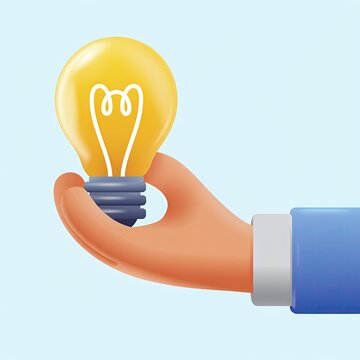 Hand Holding Light Bulb with Brain Design in Bright Style