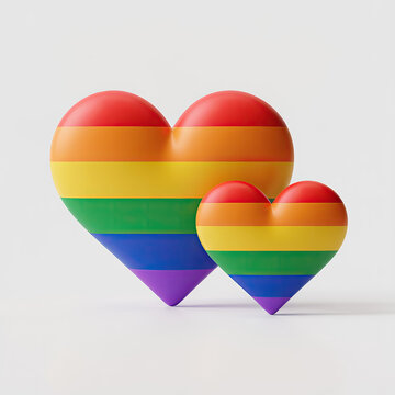Two rainbow-colored hearts with a glossy finish