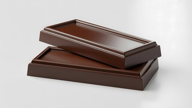 Close-up of stacked chocolate bars on white background