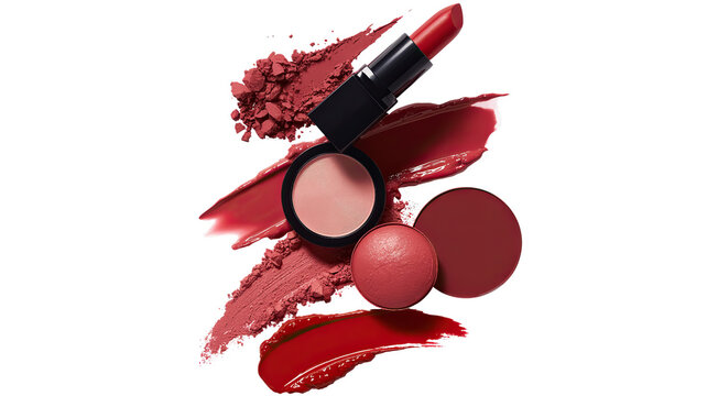 Close-up of Lipstick and Makeup Products on White Background