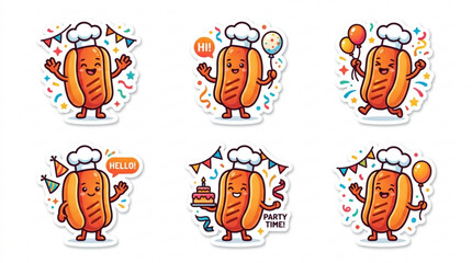 Cartoon hot dog stickers with party themes © Zara