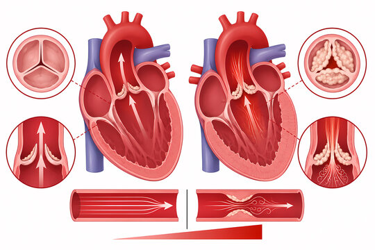 Aortic valve stenosis restriction blood flow illustration