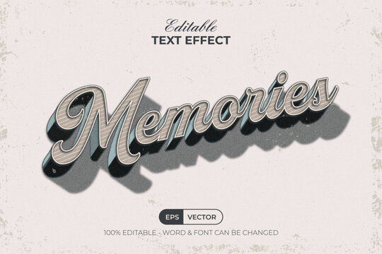 Memories Text Effect 3D Vintage Style. Editable Text Effect.