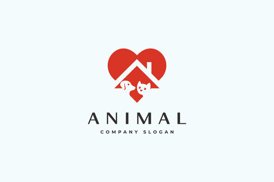 Pet care Dog and Cat with House Logo design vector inspiration.