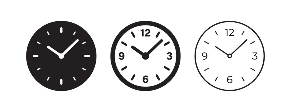 analog clocks with different styles and times on white background  clock faces with hour and minute hands