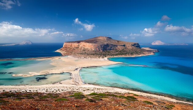 gramvousa island above balos lagoon in greece