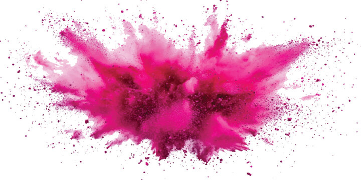 Vibrant pink color powder explosion with dynamic dust splatter and splash effect abstract vector illustration.