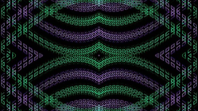 Purple and Turquoise Neon Movement on Endless Shape Kaleidoscope Background VJ Loop in 4K