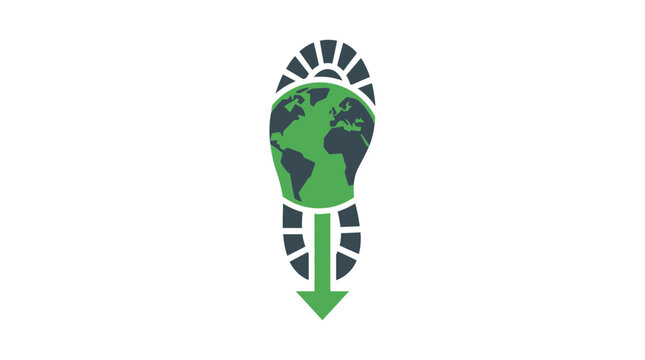 Carbon Footprint Earth Globe Reduction Flat Vector Icon &mdash; Green Charcoal