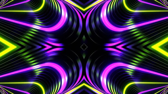 Purple and Light Green Neon Movement in Spiral Ellipse Kaleidoscope Background VJ Loop in 4K