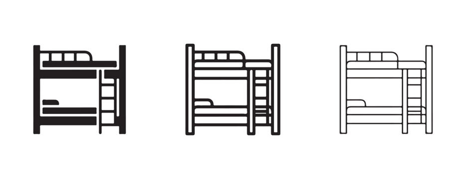 bunk beds in black and white for graphic design or educational purposes  simple iconic representations of sleeping arrangements