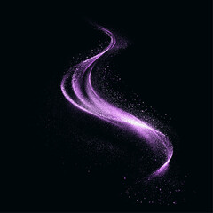 Bright purple glowing speed trail with flowing highlights and smooth motion streaks forming a dynamic swirl wave and shimmering glittering dust particles ideal transparent png for futuristic overlay © Diana