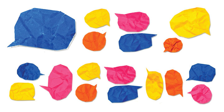 Set of colorful hand drawn speech bubbles and thought clouds in bright colors