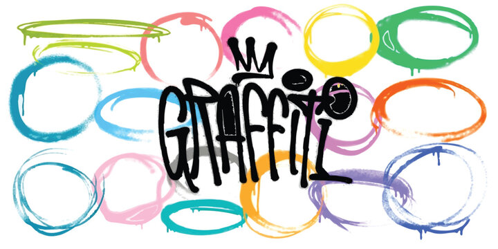 Graffiti text logo design with colorful ink paint circles