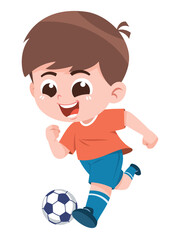 Naklejka premium Happy Child Playing Soccer Football Training and Physical Activity Illustration
