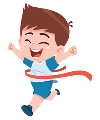 Naklejka premium Happy Child Crossing Finish Line Winning Race and Achievement Illustration