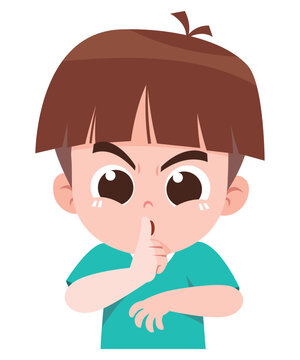 Child Making Quiet Gesture with Finger on Lips Silence and Listening Educational Illustration