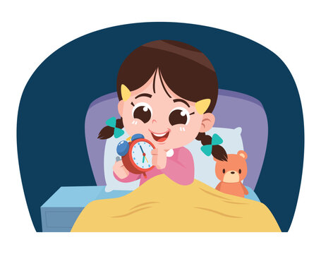 Child Setting an Alarm Clock Before Bedtime Healthy Routine Educational Illustration