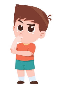 Thoughtful Child Thinking and Solving Problems Educational Illustration