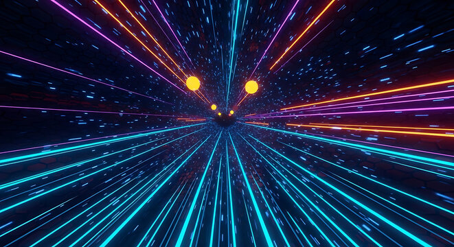Futuristic hyperspace tunnel with glowing neon light streaks hyperspace futuristic technology abstract velocity visualization universe