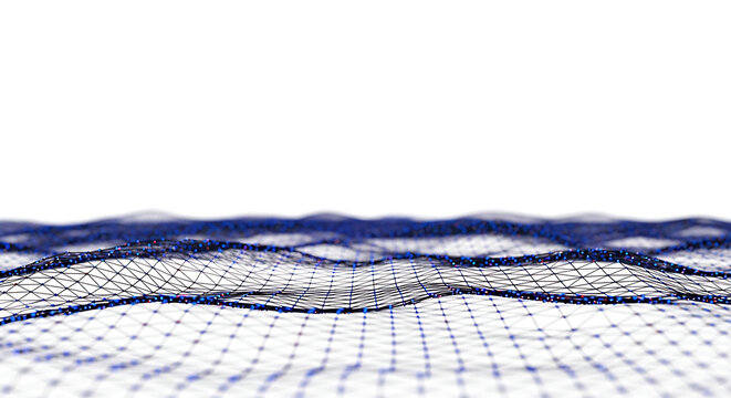 Abstract digital data wave particle field on white background with particles abstract technology connection information background movement structure internet communication geometry