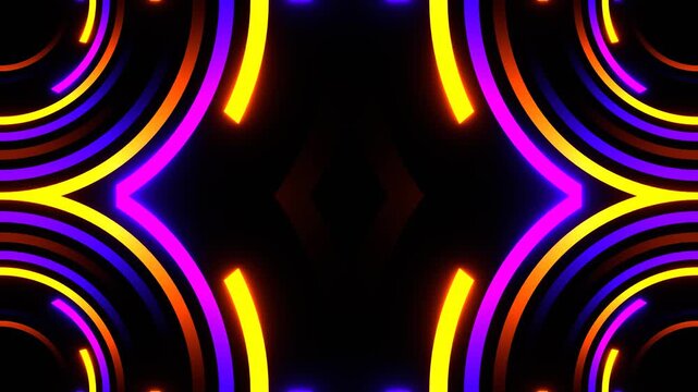 Circular Motion of Purple and Orange Neon Lines Kaleidoscope Background VJ Loop in 4K