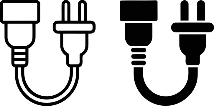 Electric plug and socket icons in white and black colors  technology symbols