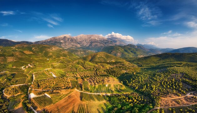 aerial view of rural landscape and mountains near spata area attica greece
