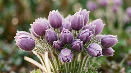 Obraz premium Cluster of purple crocus flowers blooming in early spring isolated on a transparent background