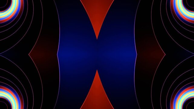 Orange and Blue Neon Light Moves in Spiral Kaleidoscope Background VJ Loop in 4K