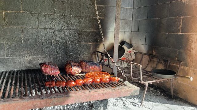 Outdoor Barbecue in Argentina - Classic Argentine Asado Cooking Process, Tradition, Sharing, Meat, Meal, Family