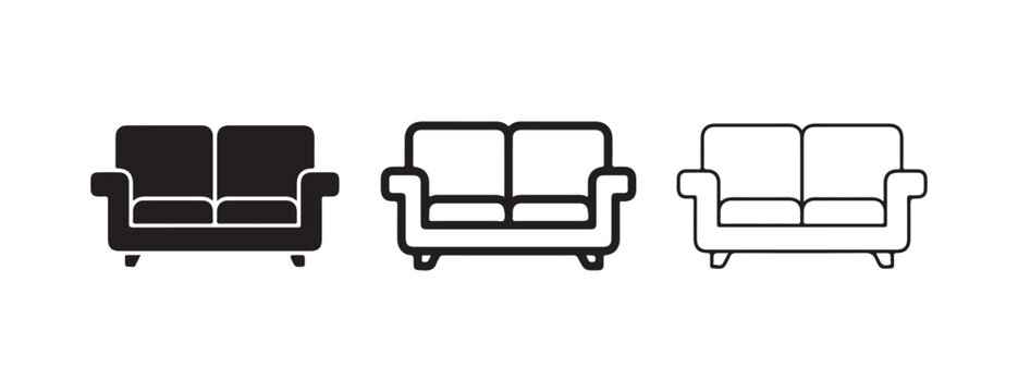 sofa icons in black and white isolated on white background