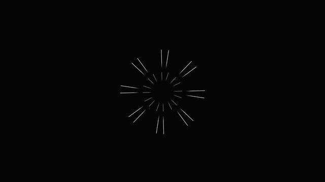 Dynamic multi stage fireworks blast loop exploding over a dark backdrop. Minimalist vector line animation presenting a clean geometric circle shape burst effect.