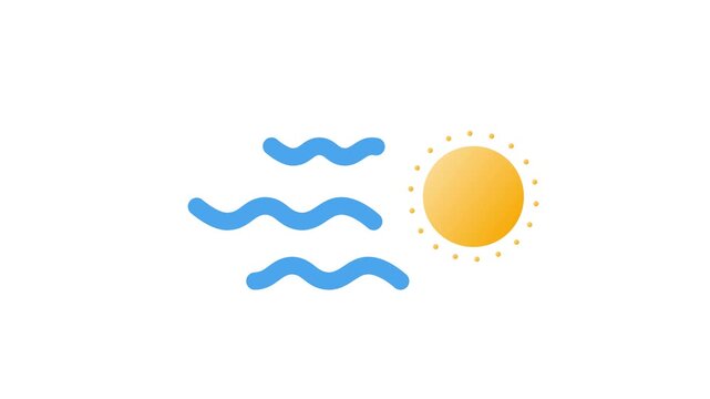 A simple illustration of a sun with blue wind blowing on a white background animation 4k stock video
