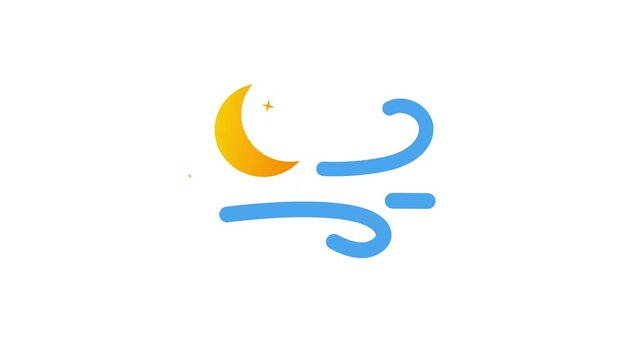 A simple emoticon face with a crescent moon and blue curved lines on a white background animation 4k stock video
