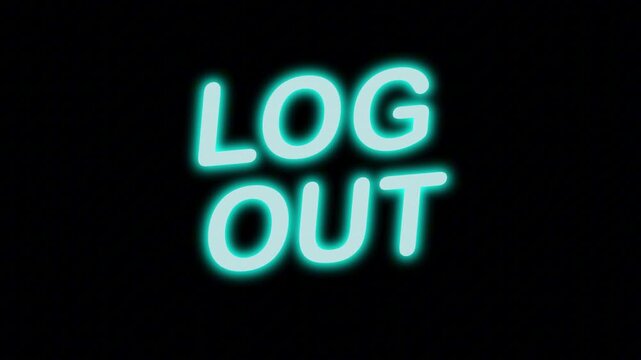 Vivid Cyan Neon Sign 'LOG OUT' with Continuous Loop on Clear Background, Great for Tech and Member Portal Intros
