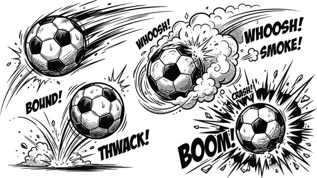 Soccer balls kicking and exploding with comic effects
