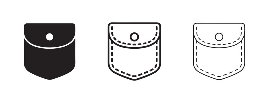 small pouches with flaps and snap fasteners in black outline and silhouette styles for design and illustration  various pouch styles