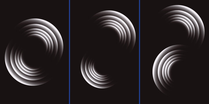 Three dynamic spiral waveforms in progressive motion on dark background