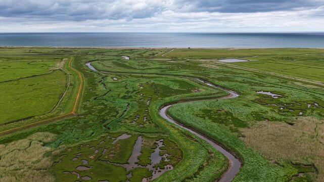 Drone shot of Blakeney National Nature Reserve, Norfolk, United Kingdom