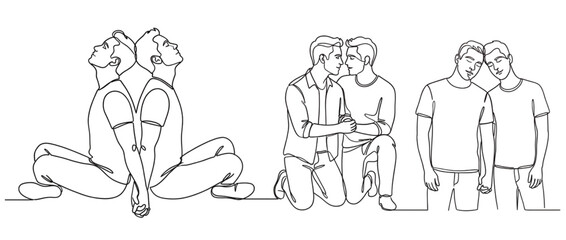 Obraz premium Couple Continuous Line Art Vector Set