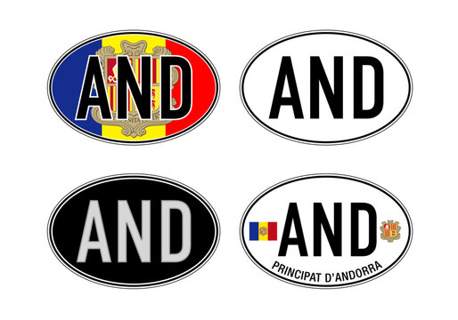 Andorra, oval international vehicle registration code license plate, vector illustration