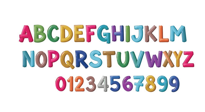 Colorful bubbly alphabet and numbers set for playful educational materials and child friendly graphic design projects.