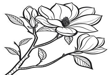coloring page line art the southern magnolia bloom flower black vector © MK