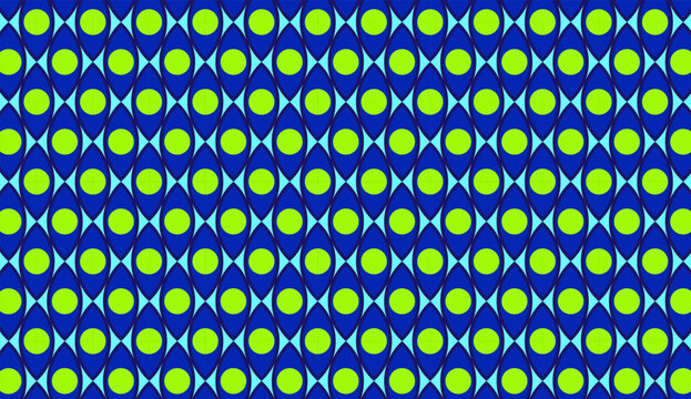 Geometric seamless pattern with evil eye motif and lime green circles