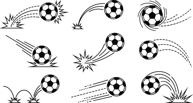 Soccer balls in motion with explosion effects