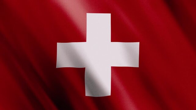 Waving flag of Switzerland in 3D close up loop &mdash; red and white cross symbol of Alpine neutrality and precision