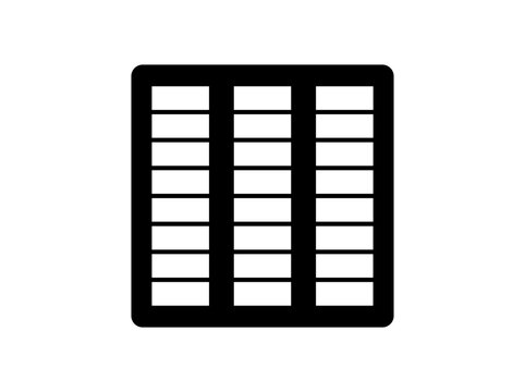 Simple black silhouette of a grid or spreadsheet on white background